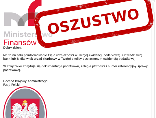 E-mail z informacją o rzekomej zaległości w płaceniu podatków? To oszustwo! 