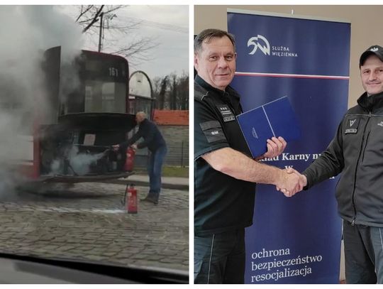 Mundurowy z aresztu w Strzelcach Opolskich pomógł gasić autobus MZK