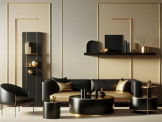 Subtelny luksus: Minimalistyczne meble w czarno-złotej kolorystyce