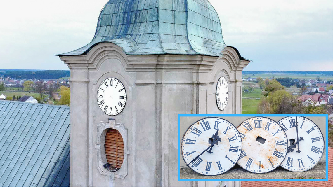 Zegar kościelny w Jemielnicy przeszedł odnowę. Jeden detal przykuwa uwagę
