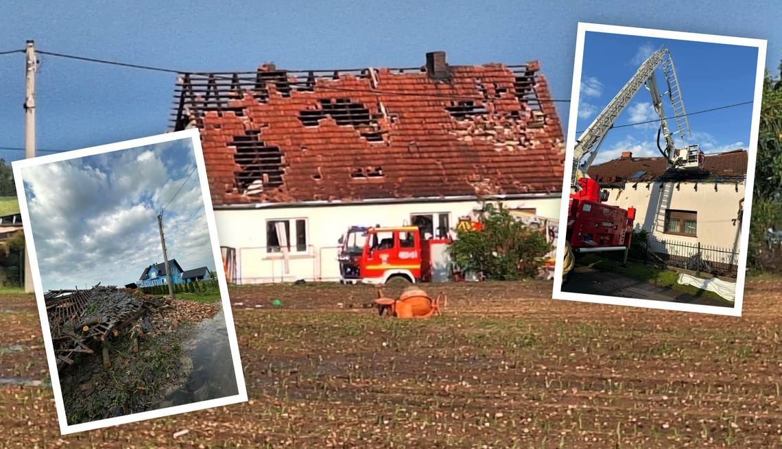 Nawałnica nad powiatem strzeleckim. Zerwane dachy i powalone drzewa w Balcarzowicach