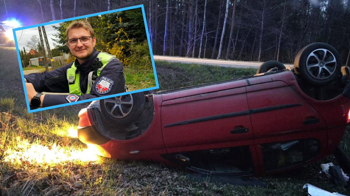 Dachowanie między Zawadzkiem a Wierchlesiem. Policjant pomógł kierowcy