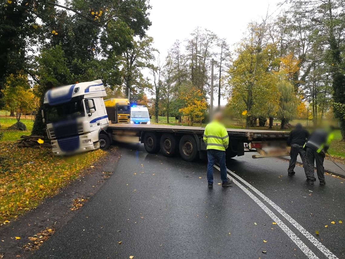 "Poślizgnął się" na liściach i zablokował drogę w Strzelcach Opolskich "Poślizgnął się" na liściach i zablokował drogę w Strzelcach Opolskich