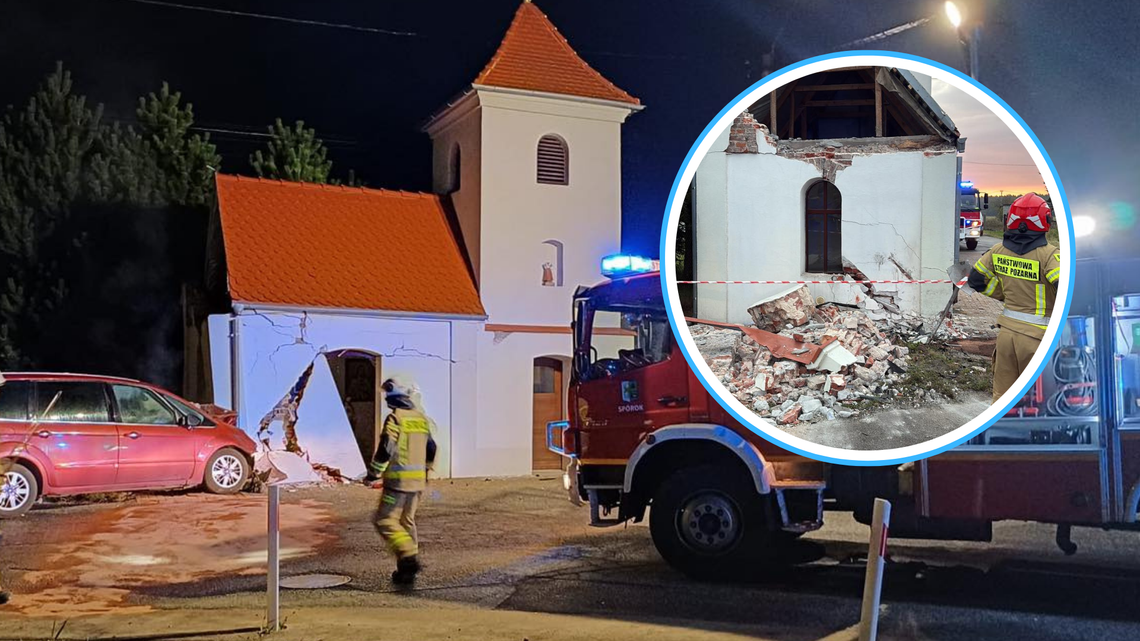 Niebezpieczne zdarzenie w Spóroku. Auto wjechało w kapliczkę