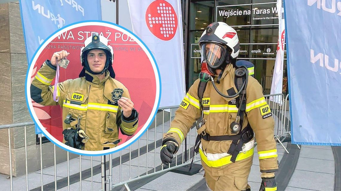 Strażak z Zawadzkiego w pełnym umundurowaniu zdobył Sky Tower!