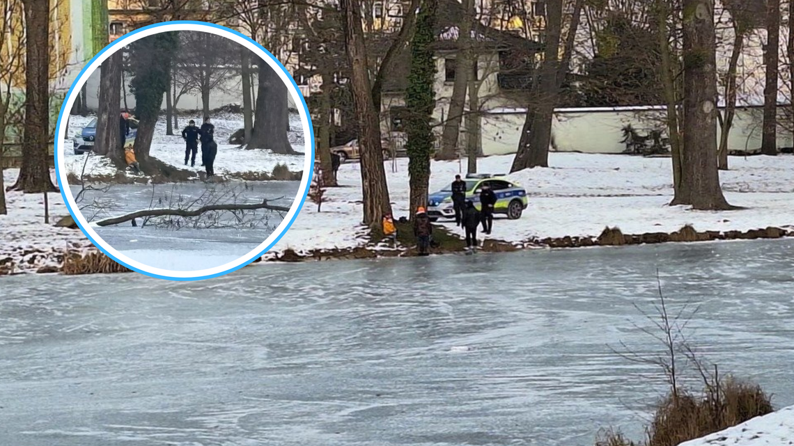 Niebezpiecznie w strzeleckim parku. 61-latek jeździł na łyżwach po stawie