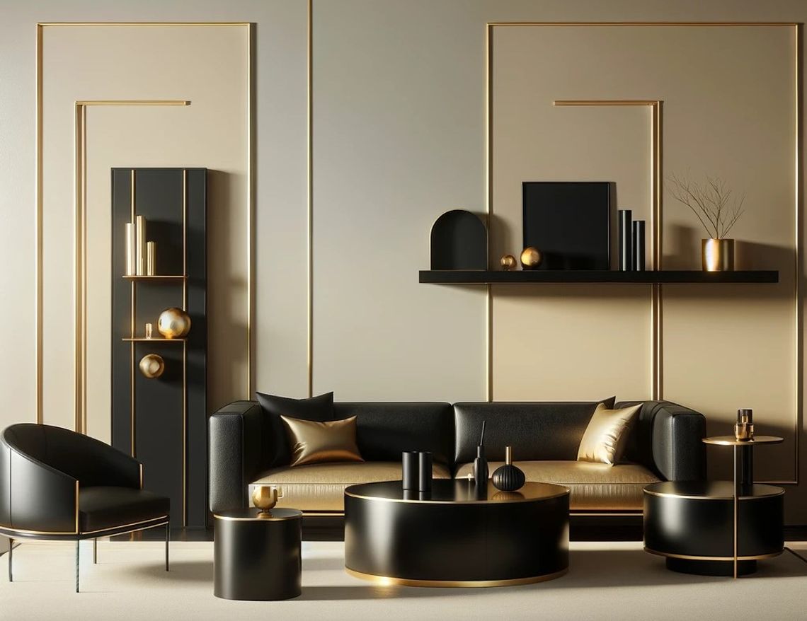 Subtelny luksus: Minimalistyczne meble w czarno-złotej kolorystyce