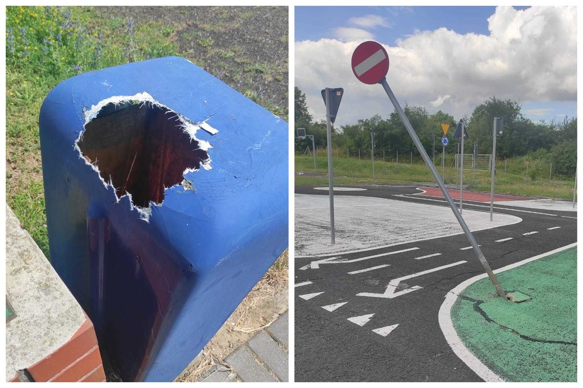 Wandale w Szymiszowie-Osiedlu. Spore szkody w miasteczku ruchu drogowego