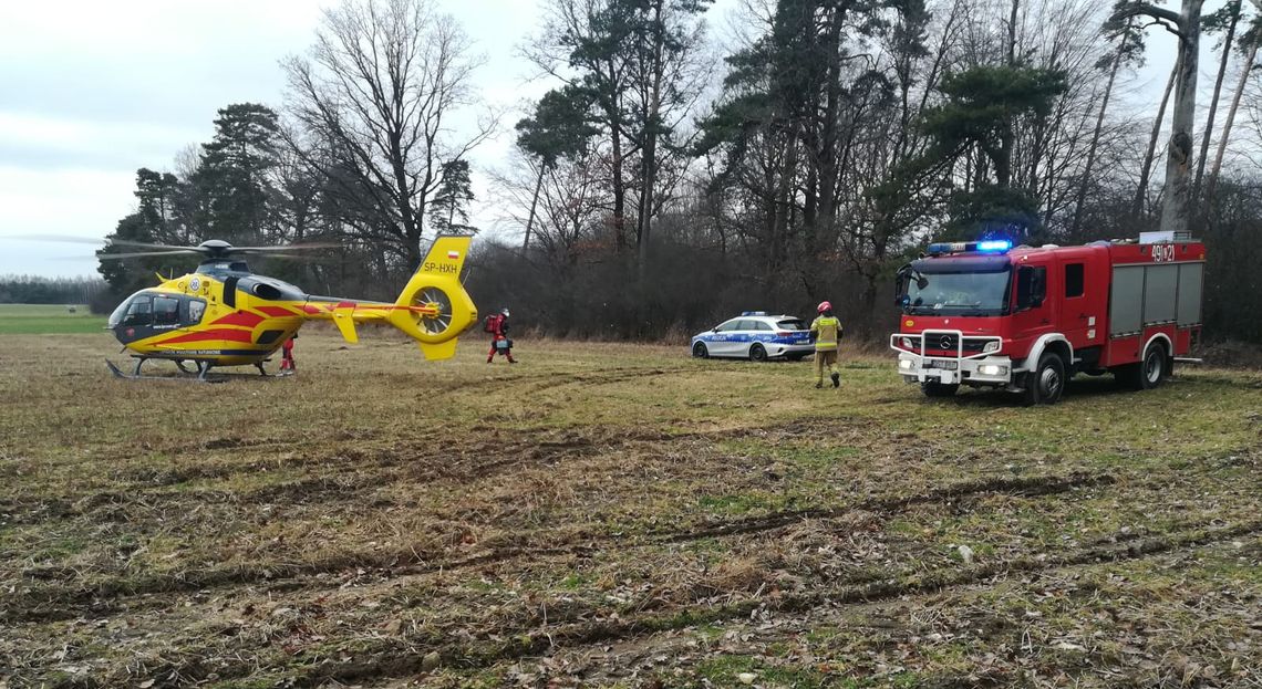 Wypadek w Dziewkowicach! Na mężczyznę spadło drzewo. Na miejscu lądował śmigłowiec LPR Wypadek w Dziewkowicach! Na mężczyznę spadło drzewo. Na miejscu lądował śmigłowiec LPR