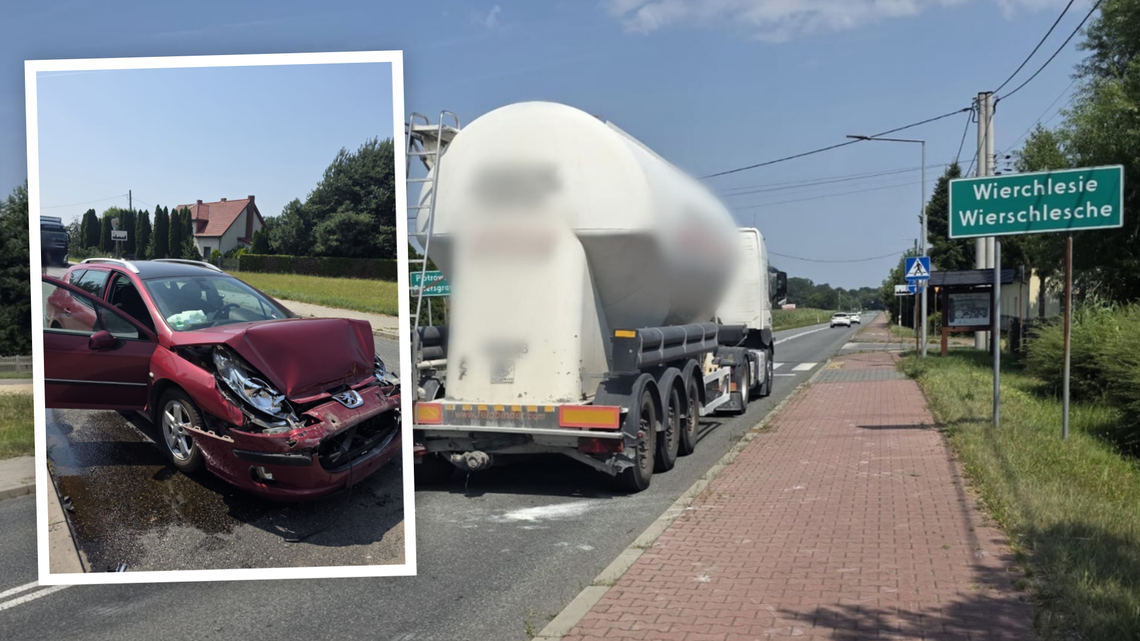 Zderzenie osobówki z cysterną w Wierchlesiu. Interweniowały służby Zderzenie osobówki z cysterną w Wierchlesiu. Interweniowały służby