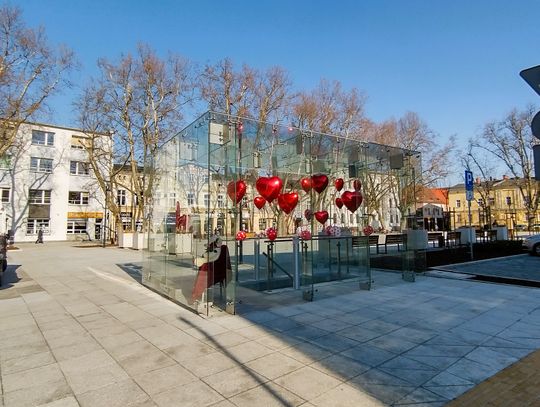 Walentynki w Strzelcach Opolskich. Serca w szklanych domach na pl. Żeromskiego Walentynki w Strzelcach Opolskich. Serca w szklanych domach na pl. Żeromskiego
